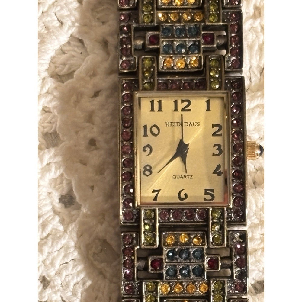 VintageHEIDI DAUS Multicolored Swarovski Crystal ArtDeco Style Watch Rectangle